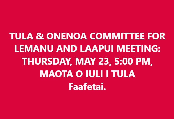 Tula &amp; Onenoa Committee Meeting