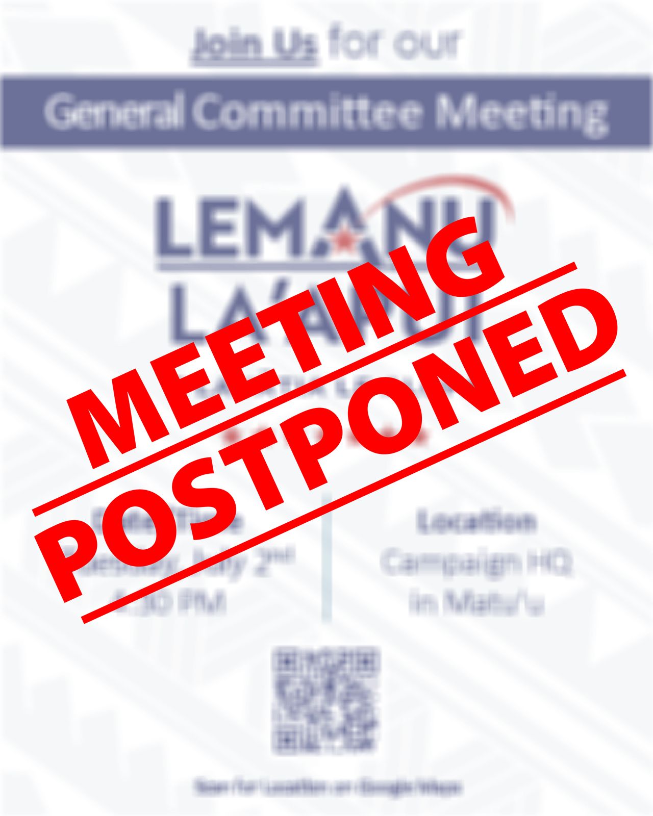 Committee Meeting Postponed